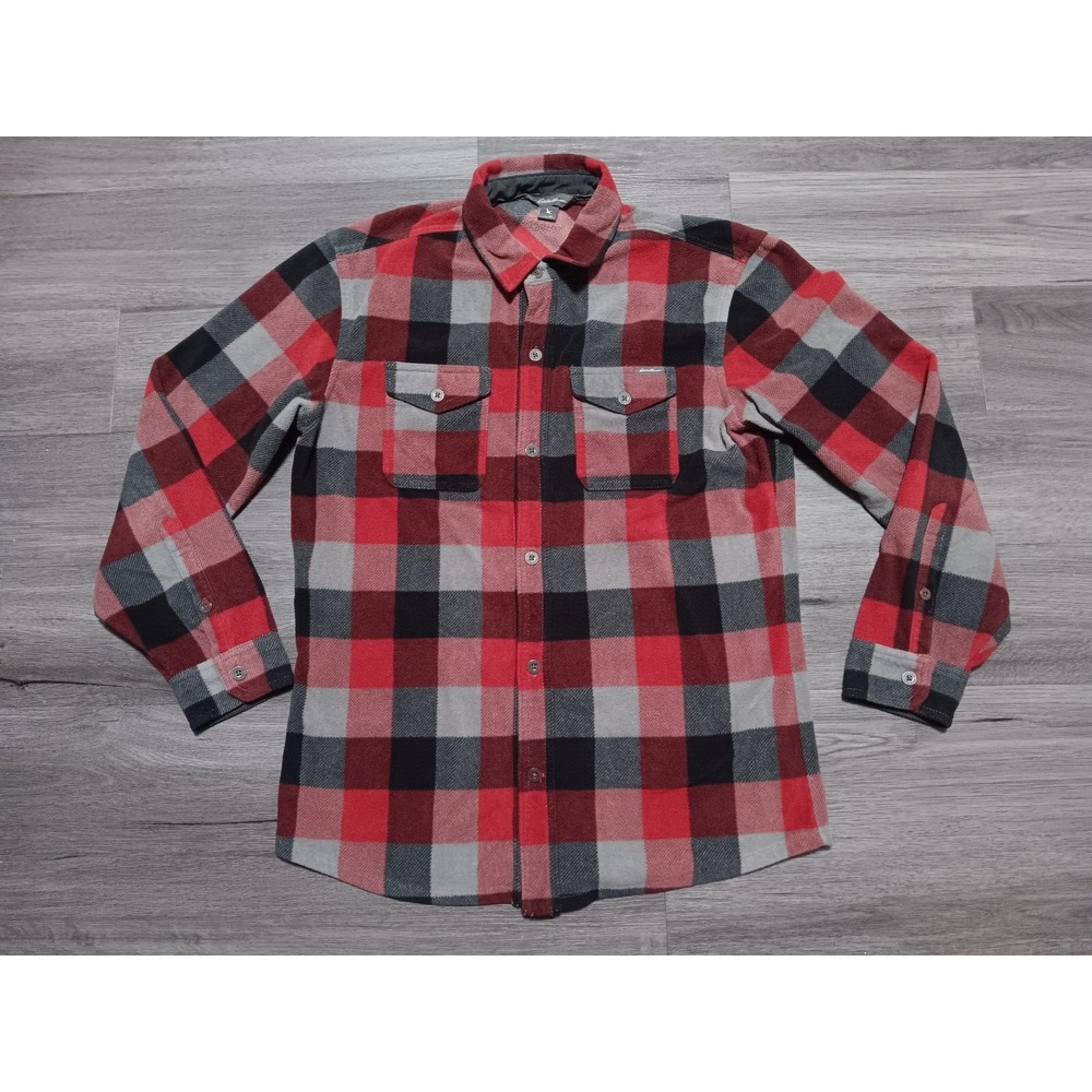 Eddie Bauer Men's Red Black Checkered Long Sleeve Flannel Shirt Button Up Size M